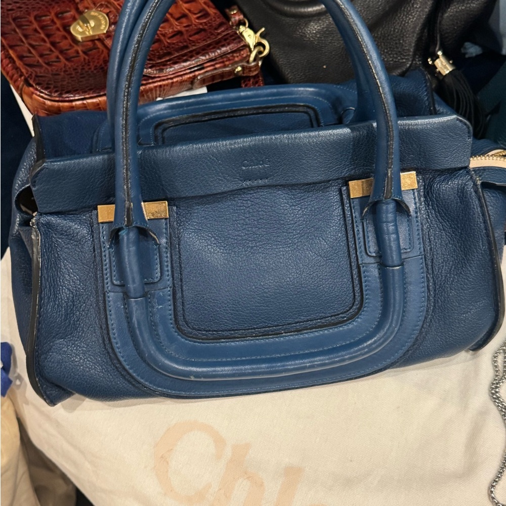 Chloe Tapestry Blue Leather Handbag Like NEW!